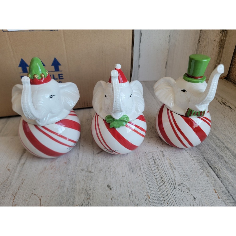 Homeworx‎ elephant candle elf Santa hat ceramic Xmas home decor set unique